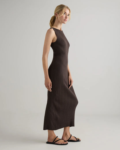 Cotton Cashmere Ribbed Sleeveless Midi Dress - XS / Heather Oatmeal