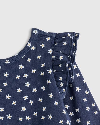 Bamboo Long Sleeve Flutter Twirl Dress - 12-18M / Navy Blossoms