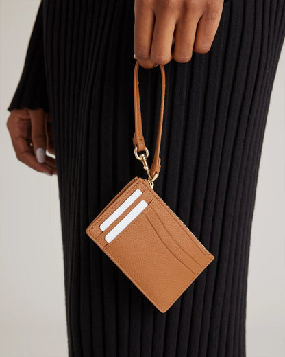 Italian Leather Card Case Wristlet - One Size / Black