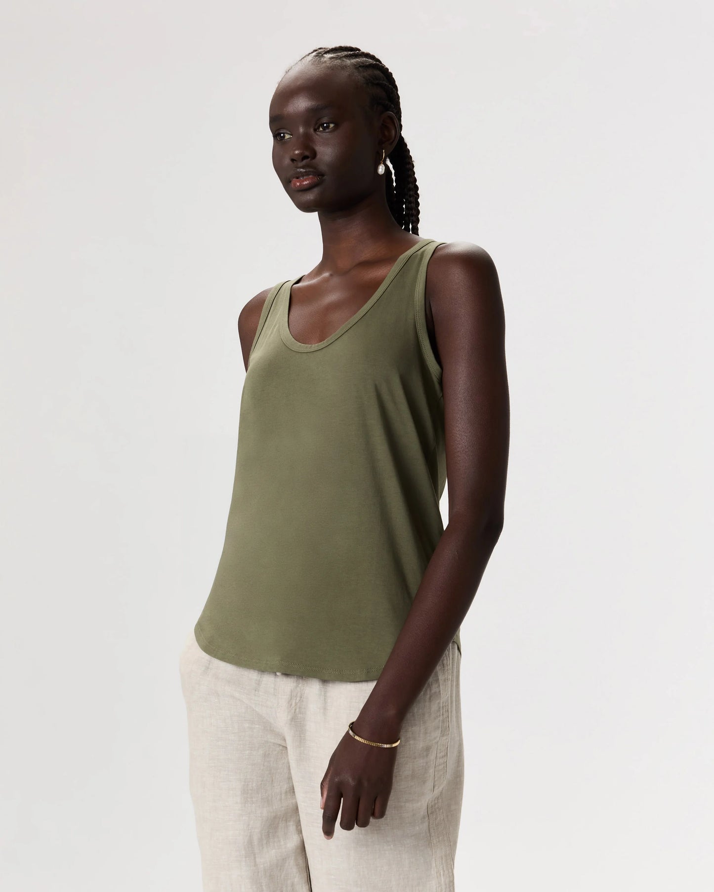 Cotton Modal Double Scoop Neck Tank - XS / Navy