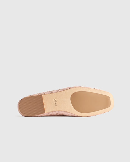 Italian Leather Handwoven Square Toe Ballet Flat - 5 / Cognac