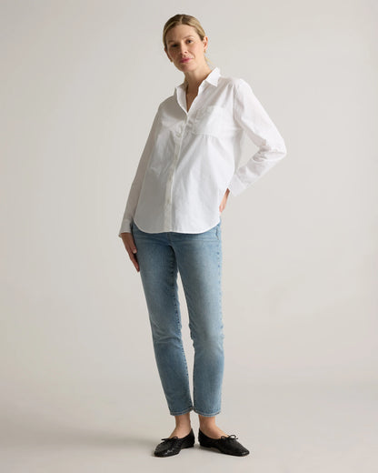 100% Organic Cotton Poplin Maternity Long Sleeve Shirt - XS / Classic White