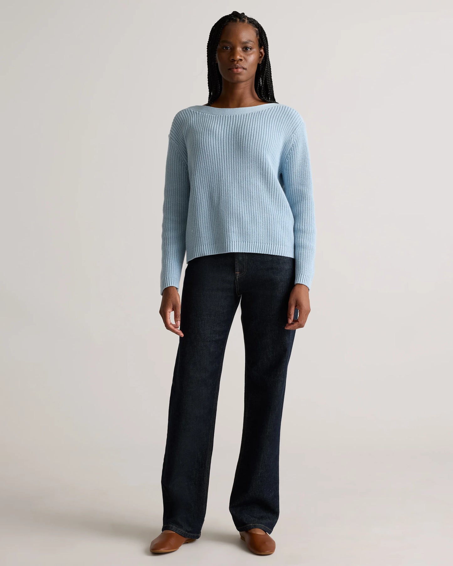100% Organic Cotton Fisherman Boatneck Sweater - XS / Navy