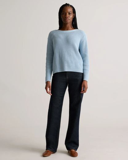 100% Organic Cotton Fisherman Boatneck Sweater - XS / Navy