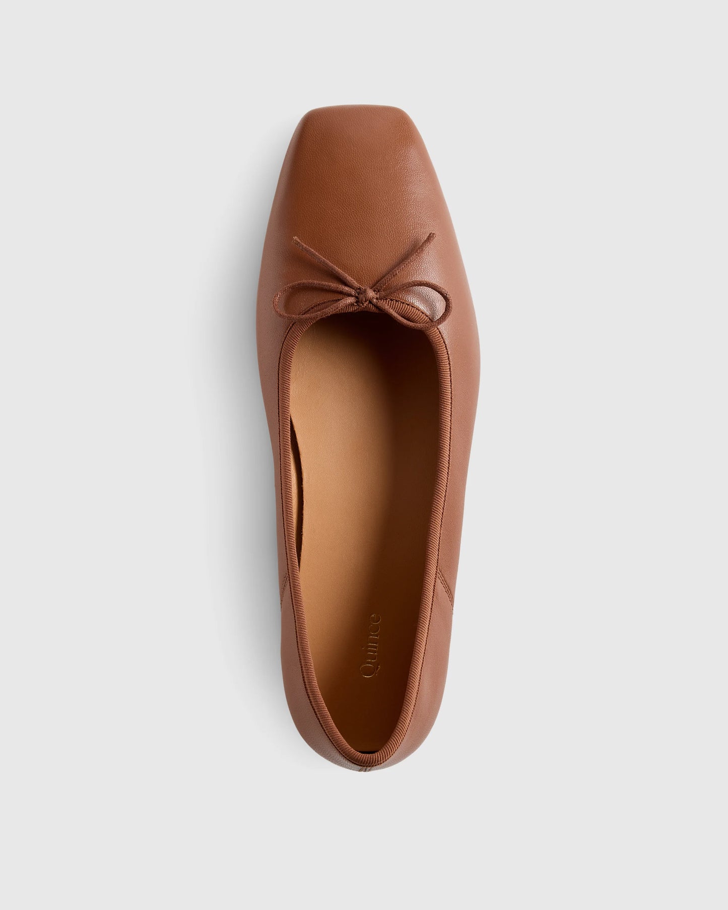 Italian Leather Square Toe Ballet Flat - 5 / Cognac
