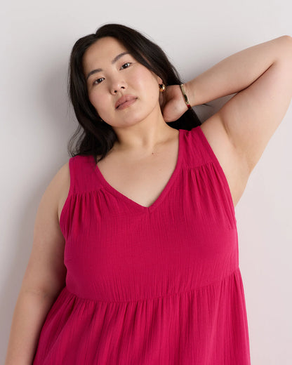 100% Organic Cotton Gauze Tiered Maxi Dress - 1X / Orchid Blue