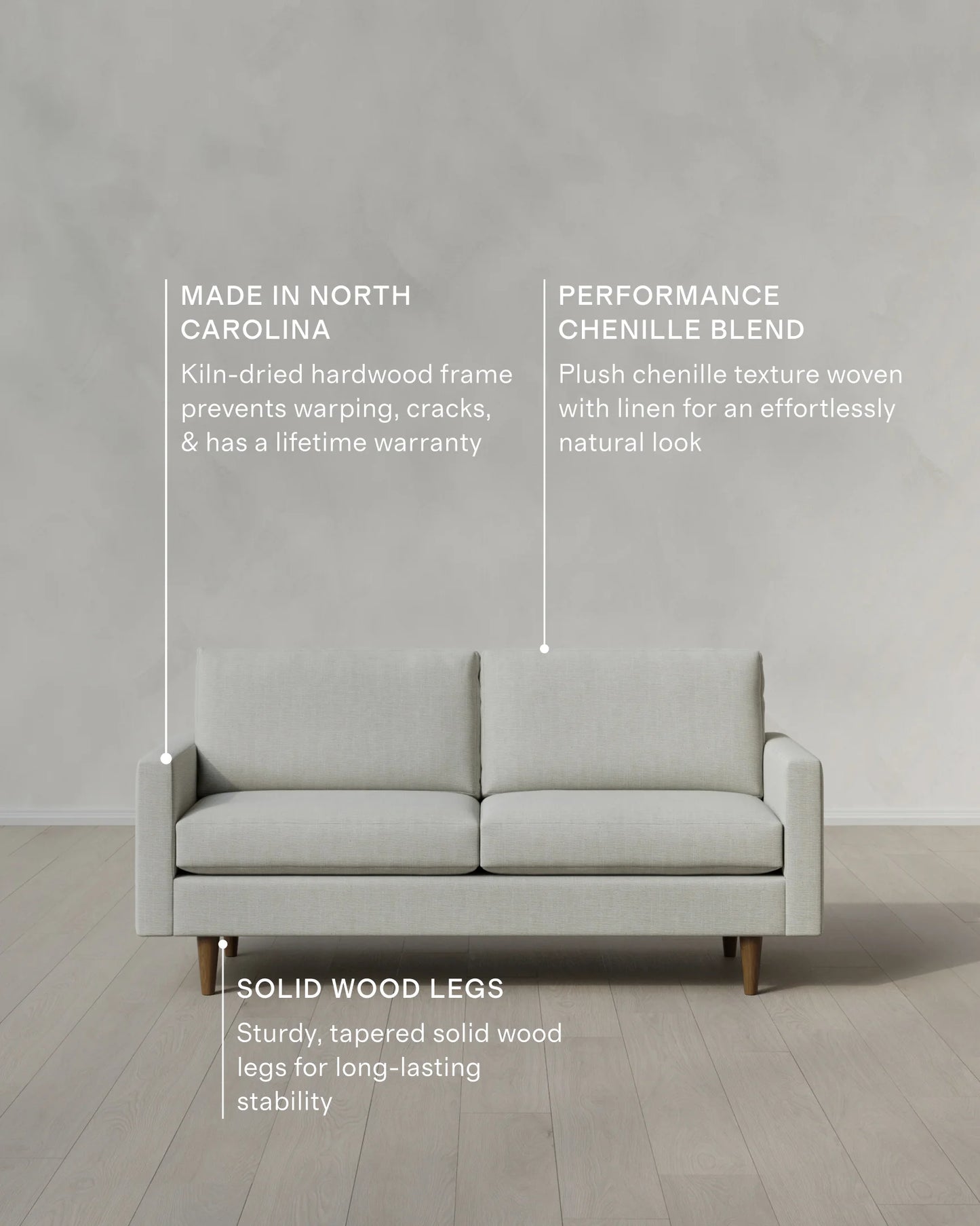 Atlas Midcentury Sofa in Performance Chenille Linen Blend - 6ft / Snow