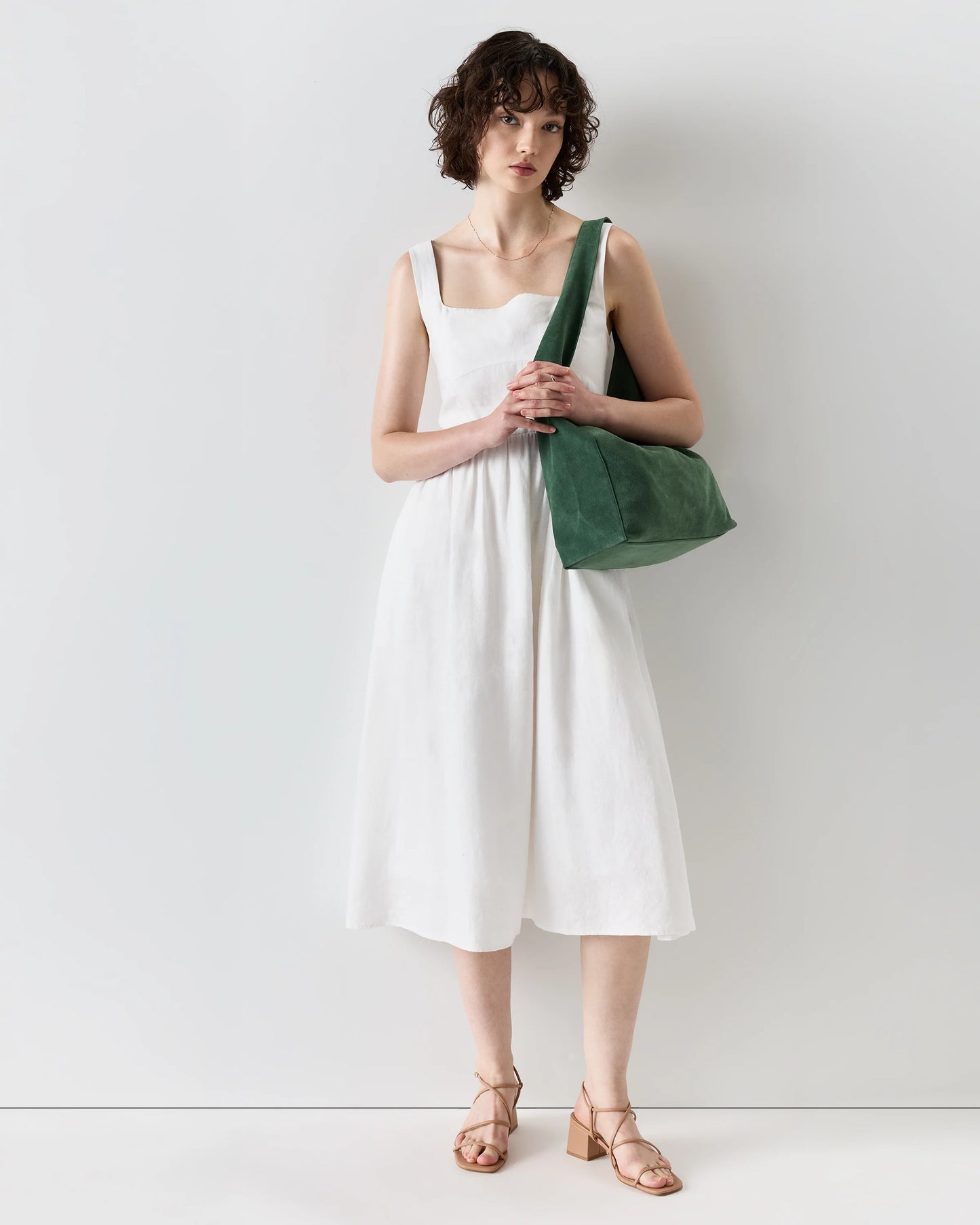 100% European Linen Fit & Flare Midi Dress - XS / Brick Red Heirloom Floral