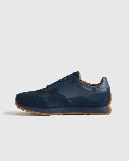 Italian Leather and Suede Retro Runner - 7 / Dark Navy