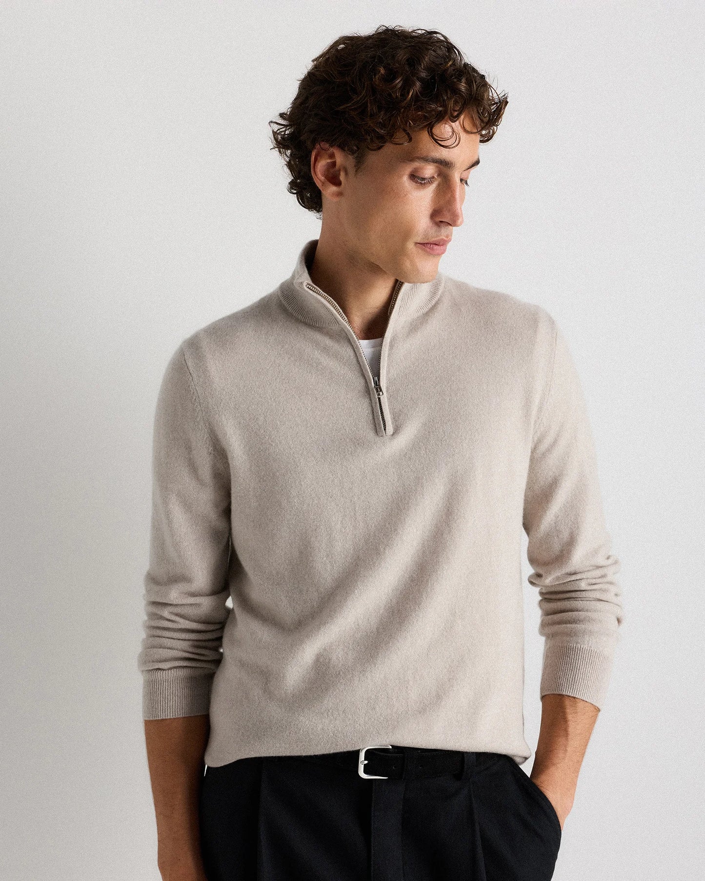 Mongolian Cashmere Quarter Zip Sweater - S / Olive Twist