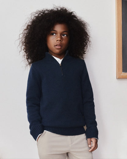 Boys 100% Organic Cotton Quarter-Zip Sweater - 6 / Navy