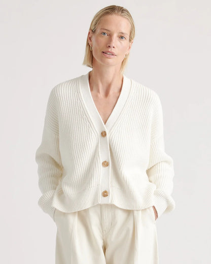 100% Organic Cotton Fisherman Boxy Cropped Cardigan - XS / Sapphire Blue