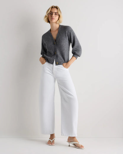 Lightweight Baby Alpaca Cropped V-Neck Cardigan - XS / Smoked Charcoal