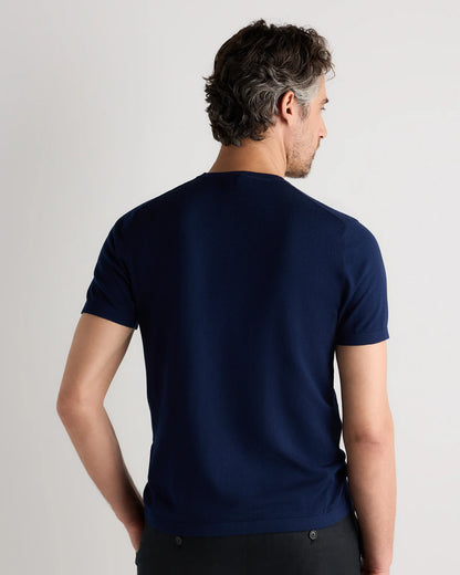 Cotton-Silk Short Sleeve Crewneck Sweater - S / Navy