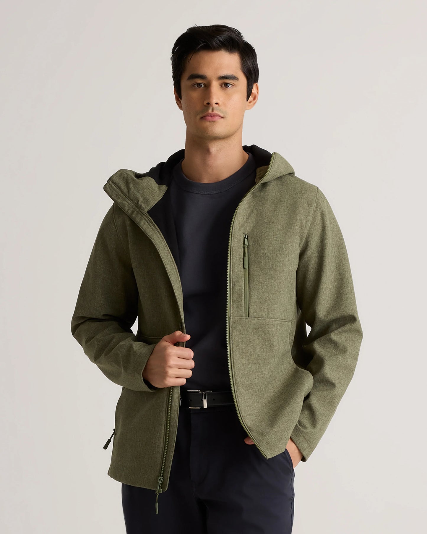 Softshell Fleece-Lined Full-Zip Hooded Jacket - XS / Heather Shady Charcoal