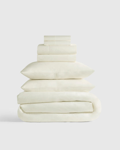 Organic Crisp Percale Deluxe Bedding Bundle - Twin / White