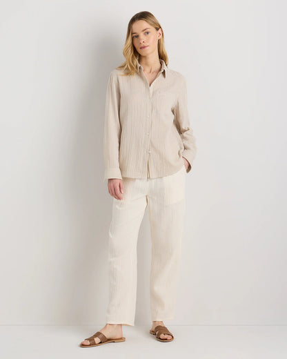 100% Organic Cotton Gauze Long Sleeve Shirt - XS / Khaki Gingham
