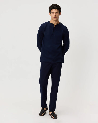 100% Organic Cotton Slub Long Sleeve Henley - S / Deep Navy