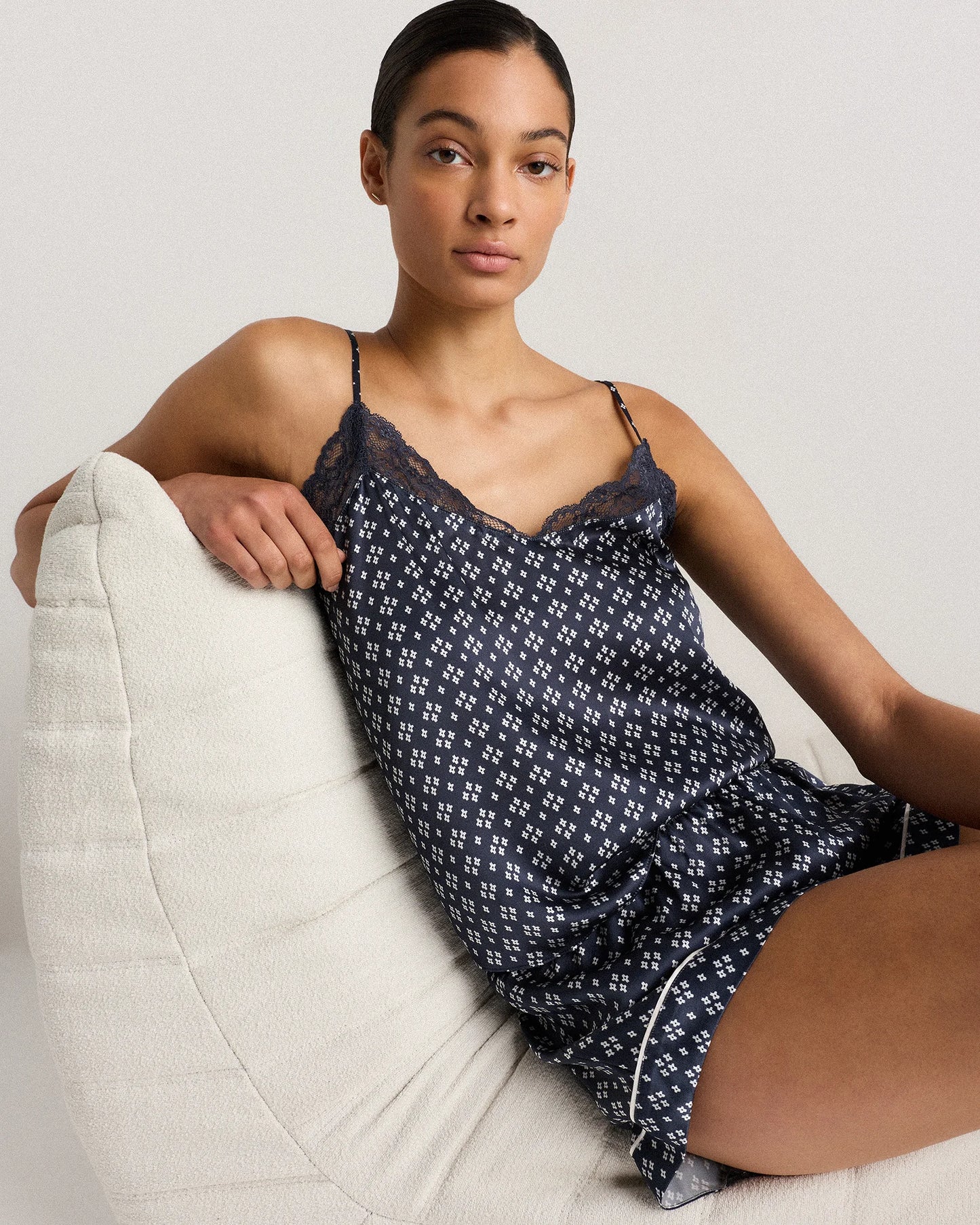 100% Washable Silk Satin Lace Cami Pajama Top - XS / Black