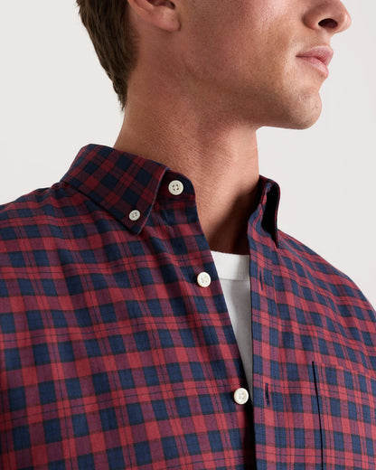 100% Organic Cotton Brushed Flannel Shirt - S / Red/Navy
