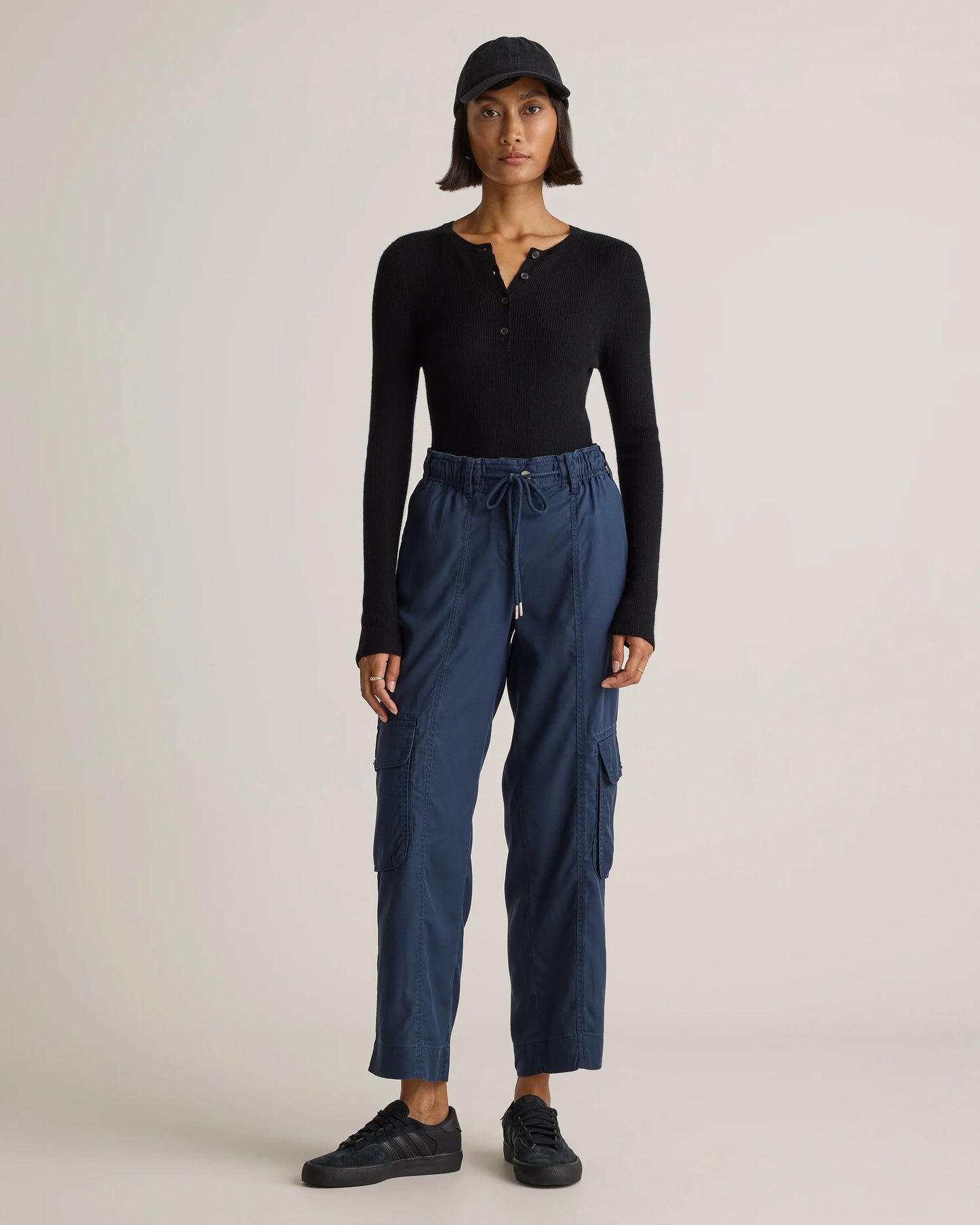 Vintage Wash Tencel Drawstring Cargo Pants - XS / Olive