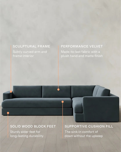 Sierra Curved Arm L Sectional in Performance Velvet - Right Arm / Sable