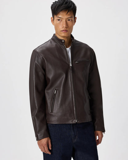 100% Leather Café Racer Jacket - S / Rich Brown