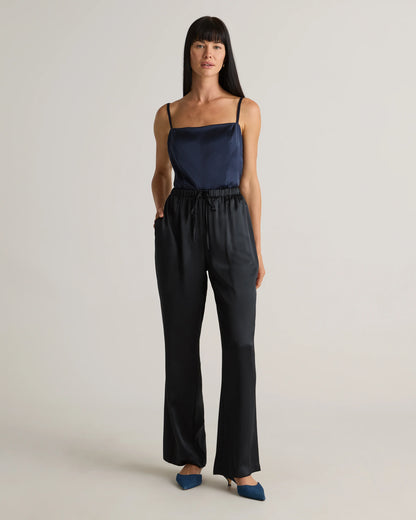 100% Washable Silk Drawstring Wide Leg Pants - XS / Champagne