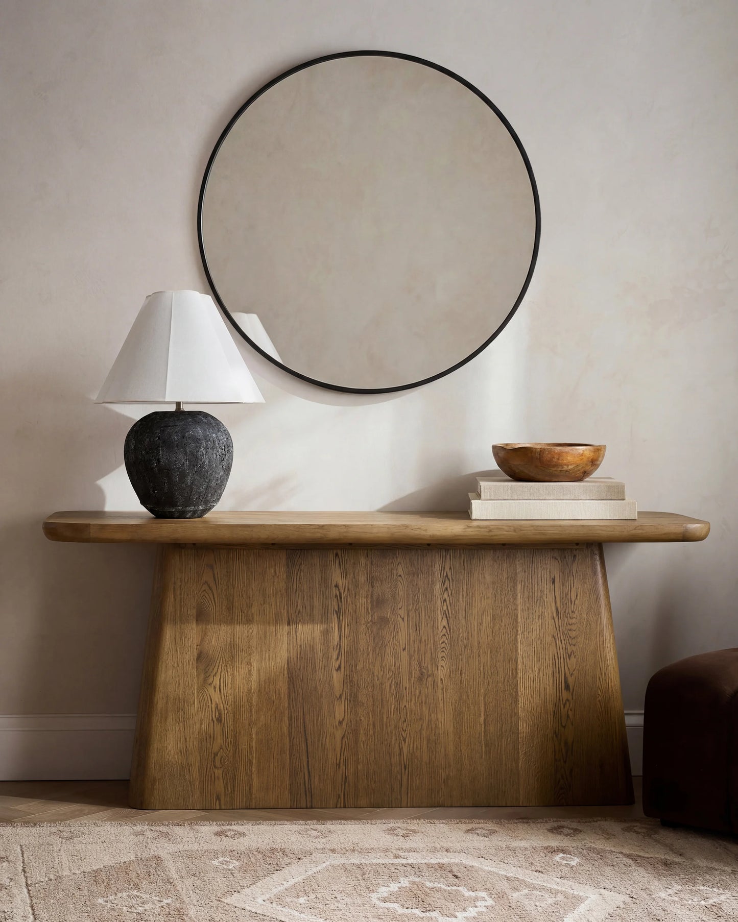 Rustic Cement Table Lamp with Fluted Shade - One Size / Black