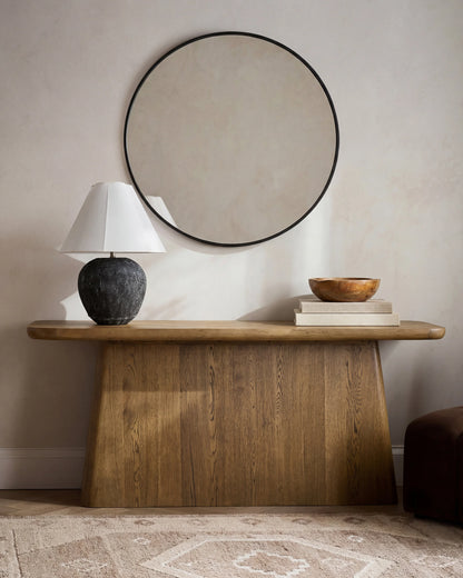 Rustic Cement Table Lamp with Fluted Shade - One Size / Black