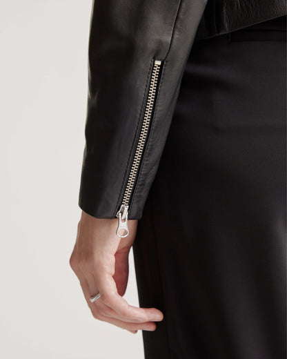 100% Washed Leather Biker Jacket - XS / Brown