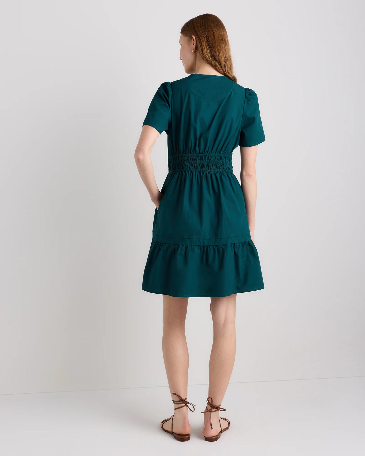 100% Organic Cotton Poplin Tiered Mini Dress - XS / Riviera Blue Heirloom Floral