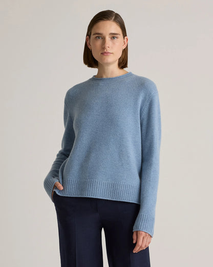 Mongolian Cashmere Boxy Crewneck Sweater - XS / Faded Denim/Brown/Ivory Variegated Stripe