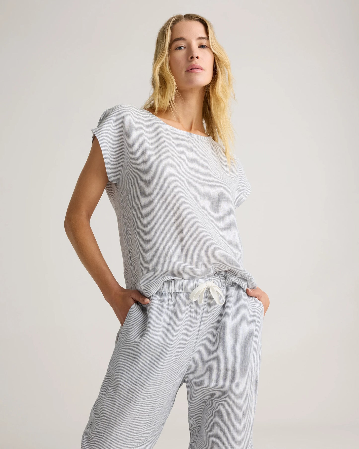 100% European Linen Pajama Set - XS / French Blue