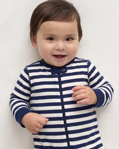 100% Organic Cotton One Piece Pajama - 0-3M / Navy Stripe
