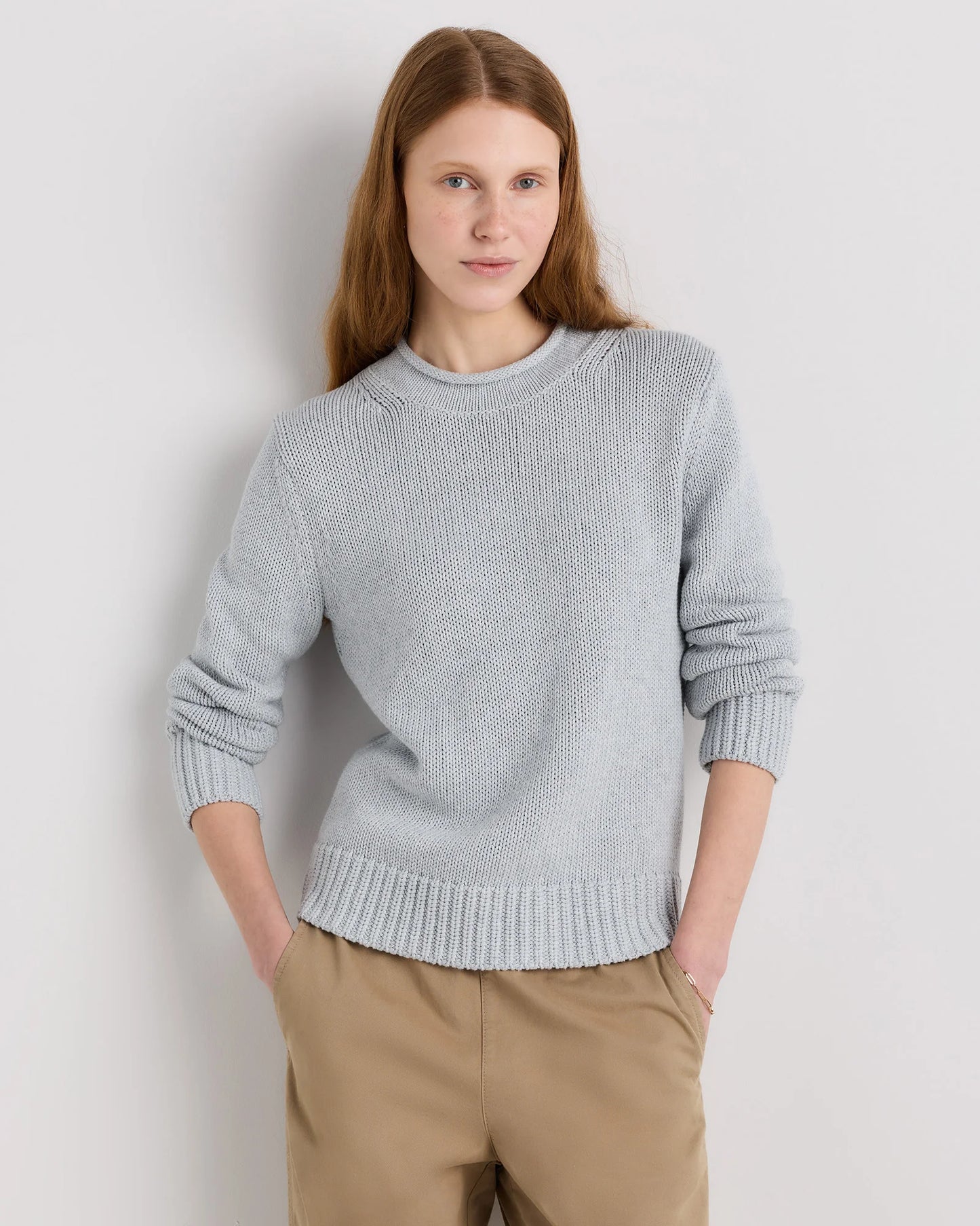 100% Organic Cotton Roll Neck Sweater - XS / Cornflower Mini Stripe