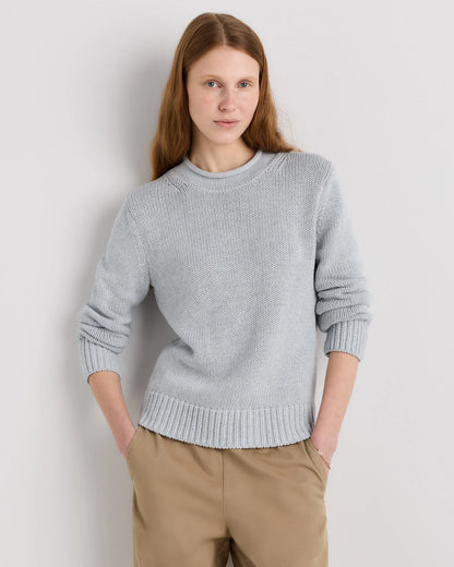 100% Organic Cotton Roll Neck Sweater - XS / Cornflower Mini Stripe