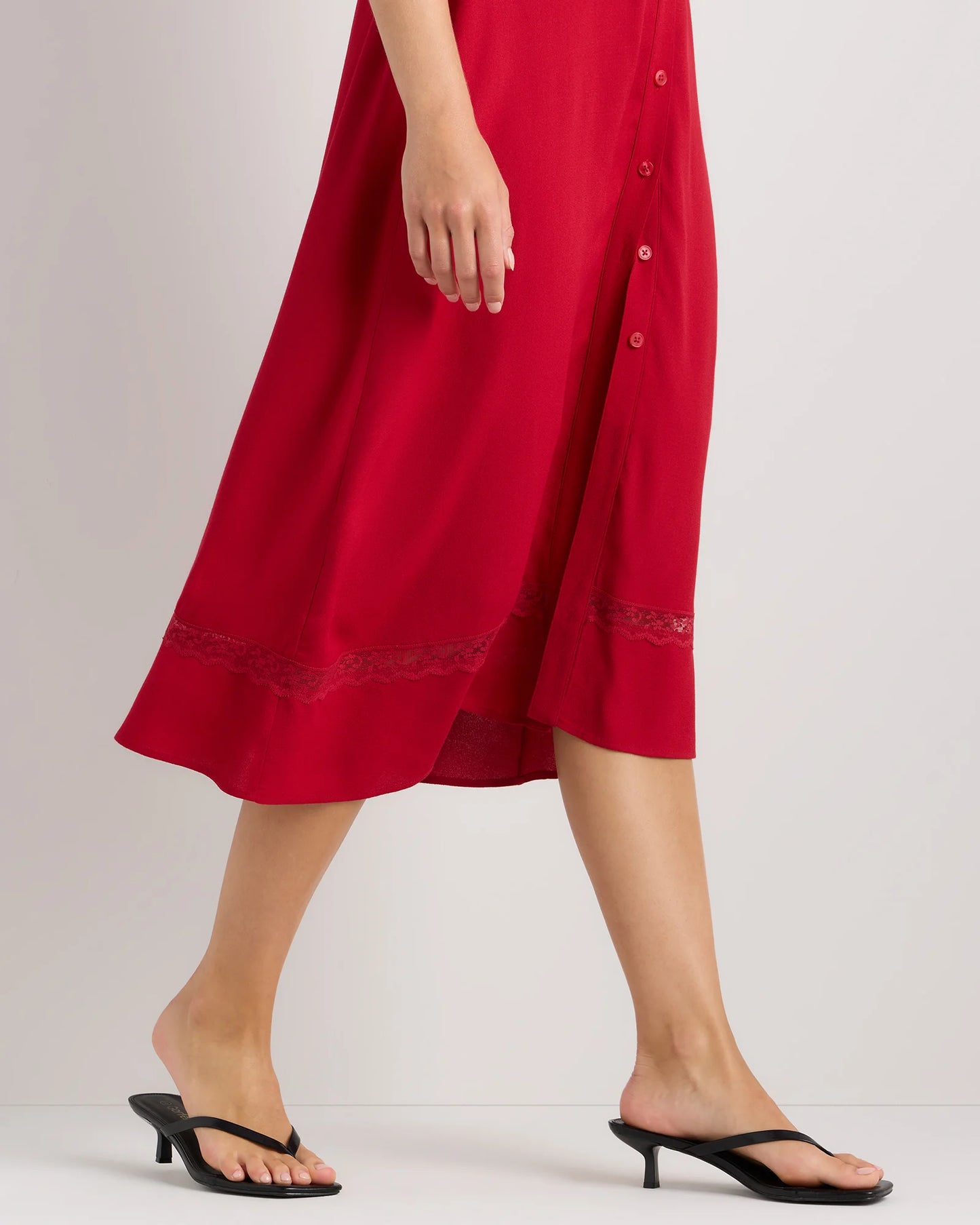 Lightweight Crepe Lace Inset Midi Dress - XS / Moonstone Blue