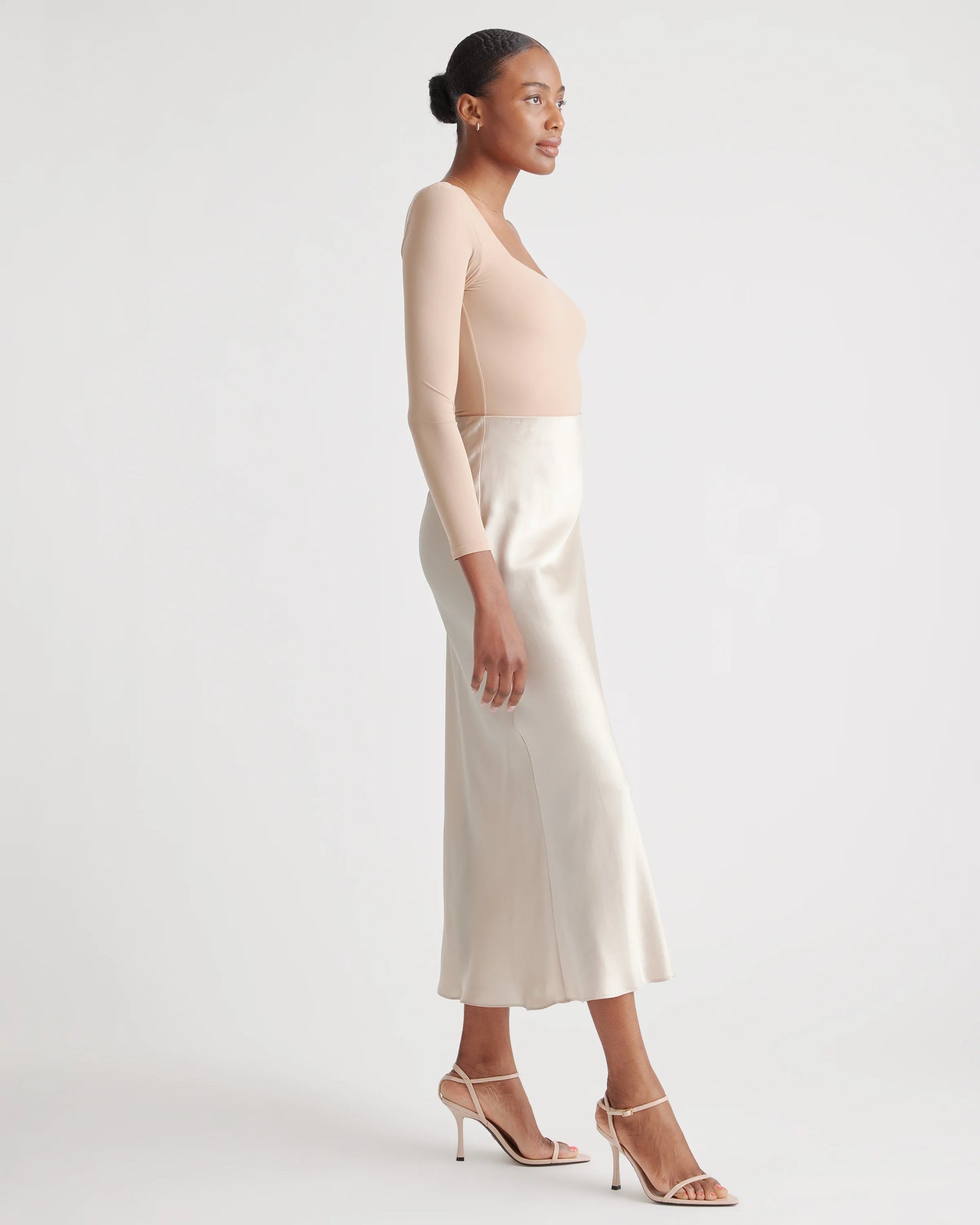 100% Washable Silk Maxi Skirt - XS / Champagne