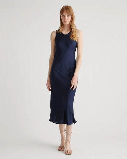 Washable Stretch Silk Tank Midi Dress - XS / Cordovan Red Hibiscus