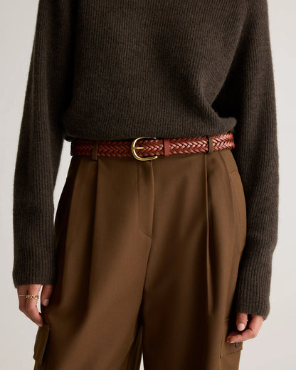 Josie European Leather Braided Belt - XS / Saddle
