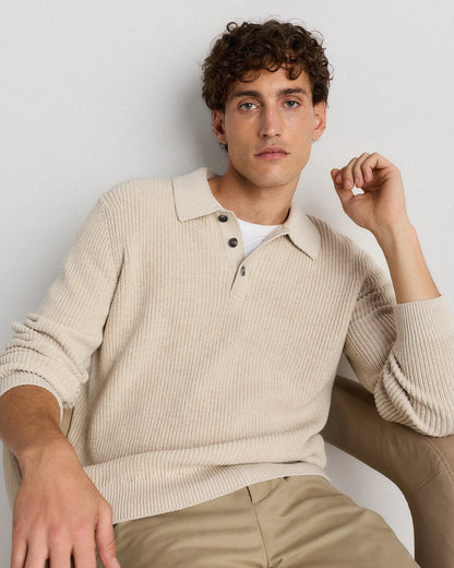 100% Organic Cotton Ribbed Polo Sweater - XS / Mid Heather Grey