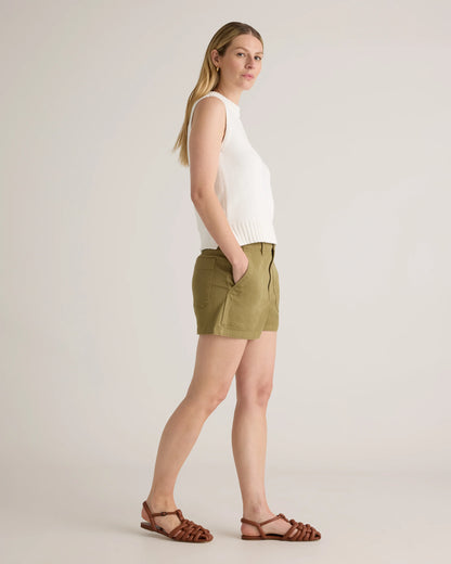 Organic Stretch Cotton Twill Utility Shorts - 0 / Ivory