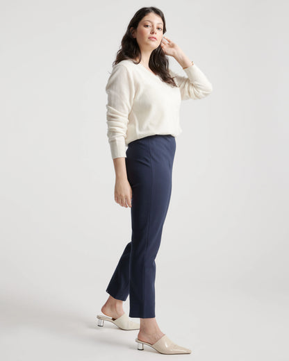 Ultra-Stretch Ponte Pintuck Ankle Pants - XS / Ecru