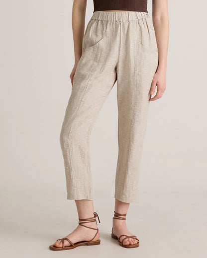 100% European Linen Tapered Ankle Pants - XS / Blue Pinstripe