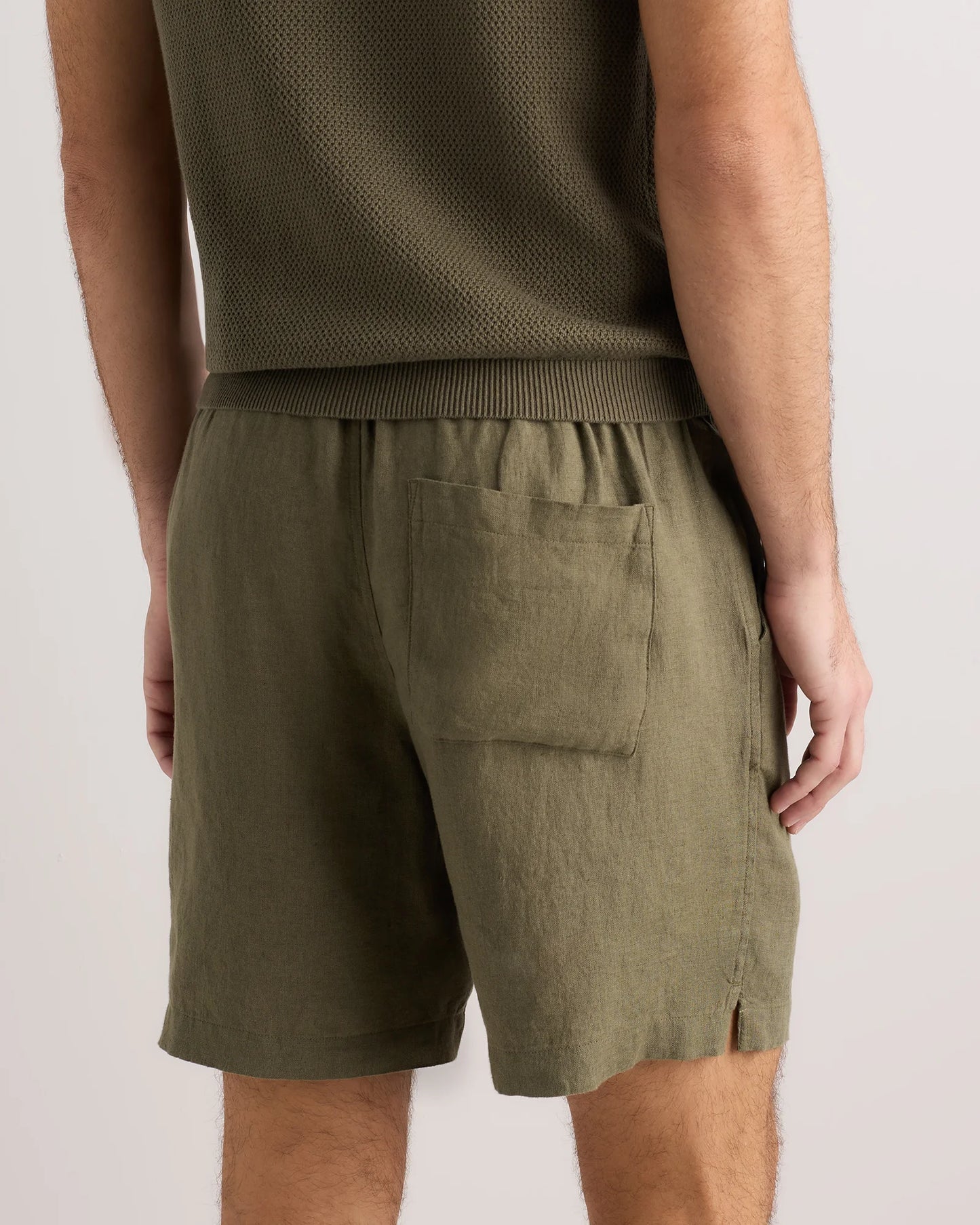 100% European Linen Drawstring Beach Shorts - 7" - XS / Taupe Brown Chambray