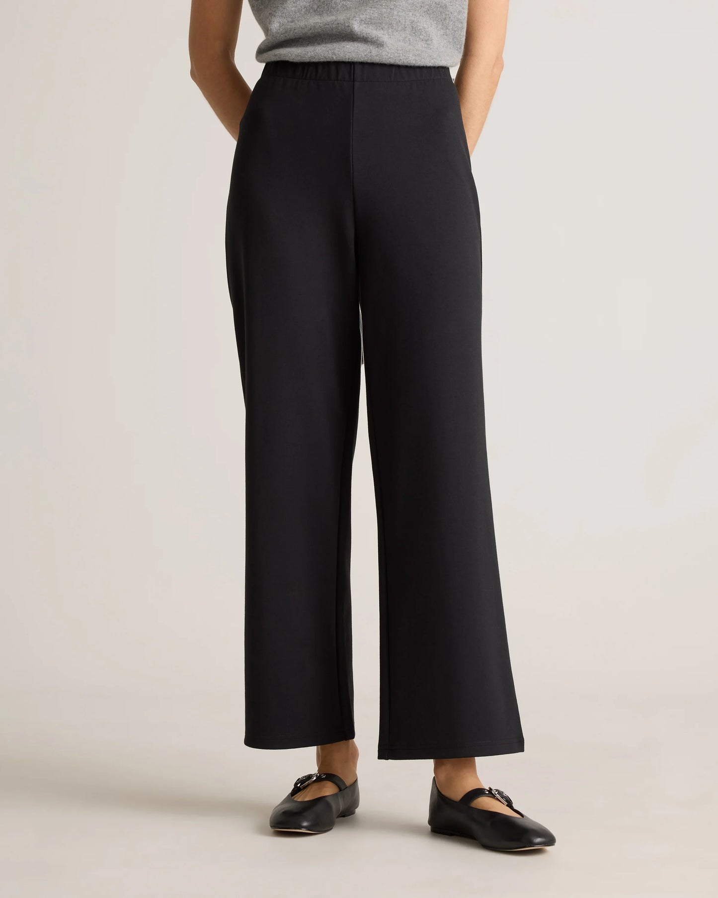 Organic Cotton Double Knit Wide Leg Pants - XS / Bold Black