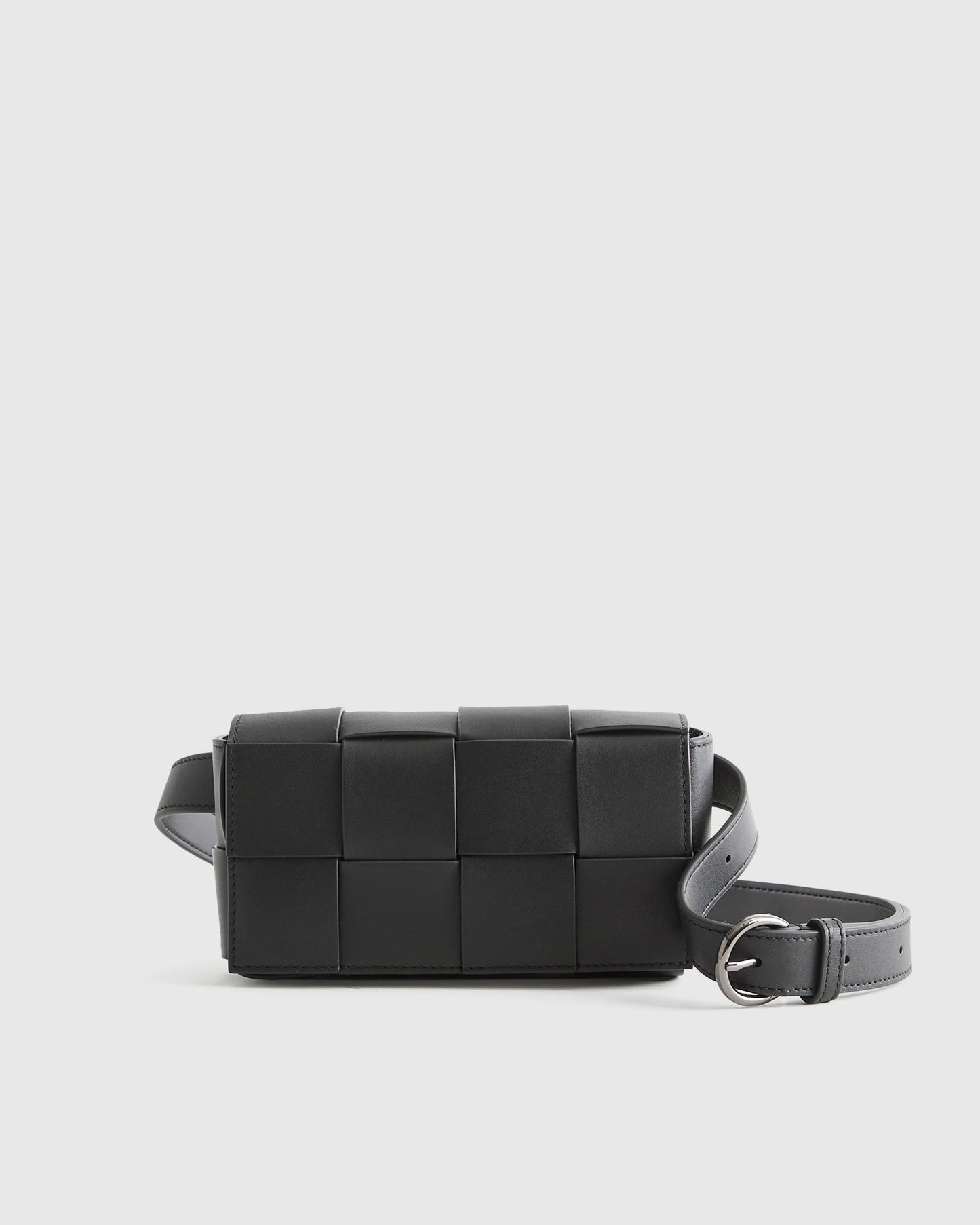 Italian Leather Handwoven Box Belt Bag - One Size / Black