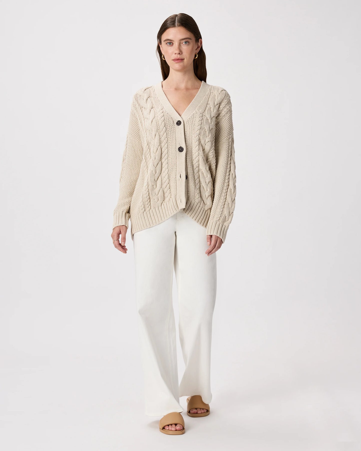 100% Organic Cotton Oversized Cable Cardigan - XS / Heather Brown