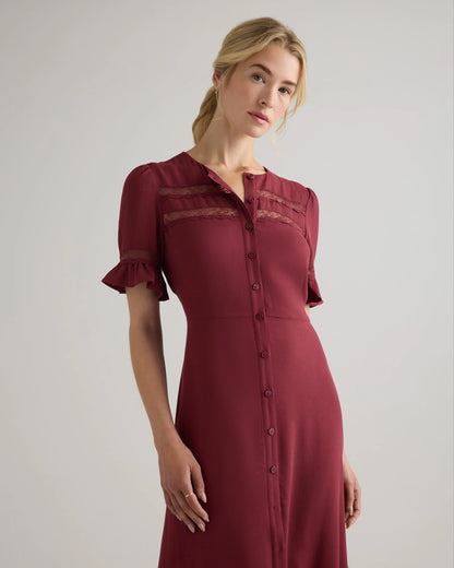 Lightweight Crepe Lace Inset Midi Dress - XS / Moonstone Blue
